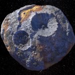 An artist’s rendering of (16) Psyche, the massive metal asteroid to be studied by NASA’s planned Psyche robotic mission.