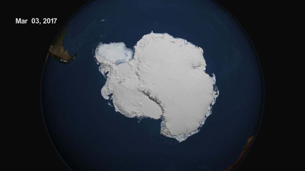 visualization of Antarctic sea ice cover on March 3, 2017