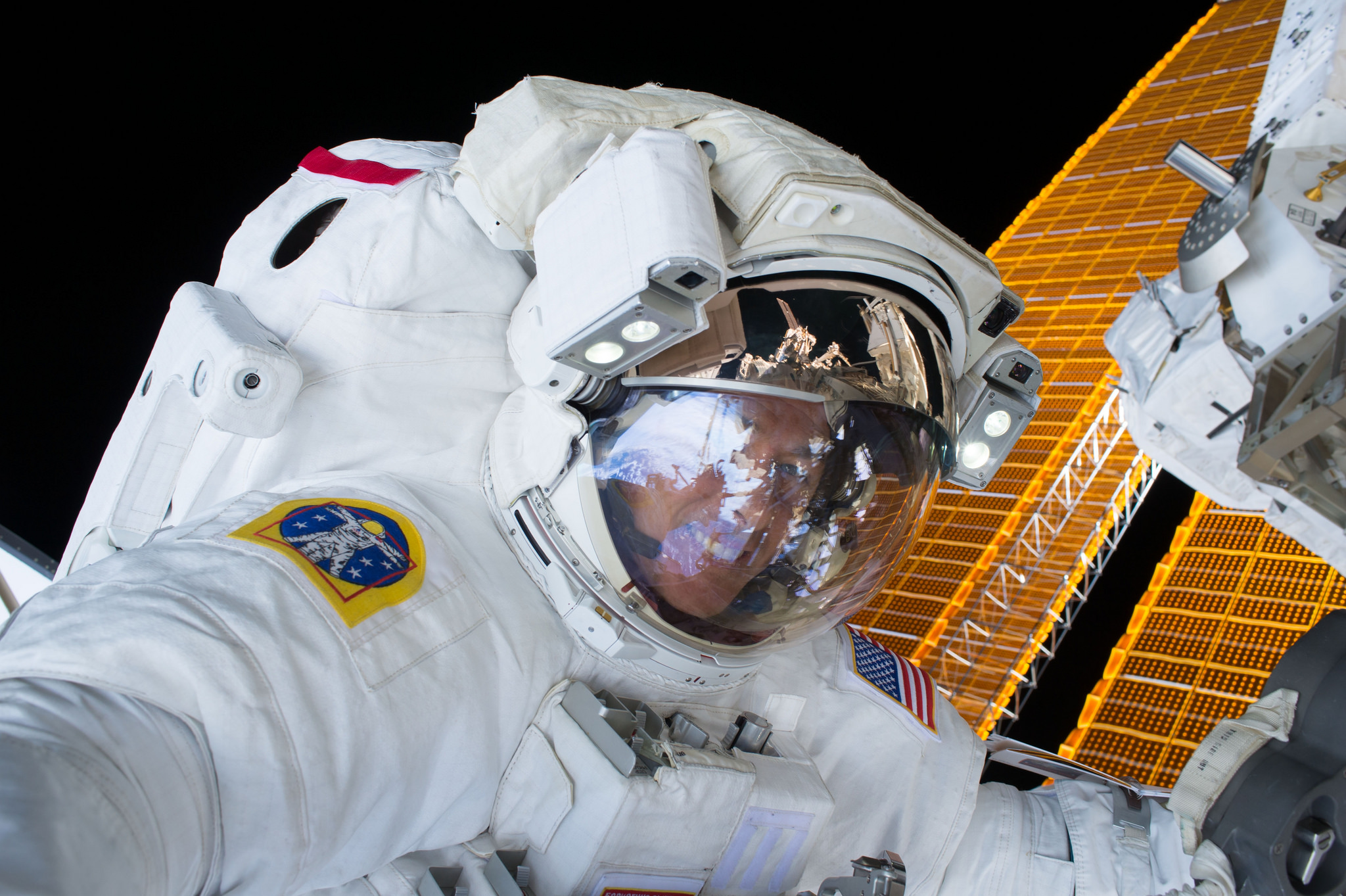 Expedition 50 astronaut Shane Kimbrough of NASA is seen during a spacewalk aboard the International Space Station.