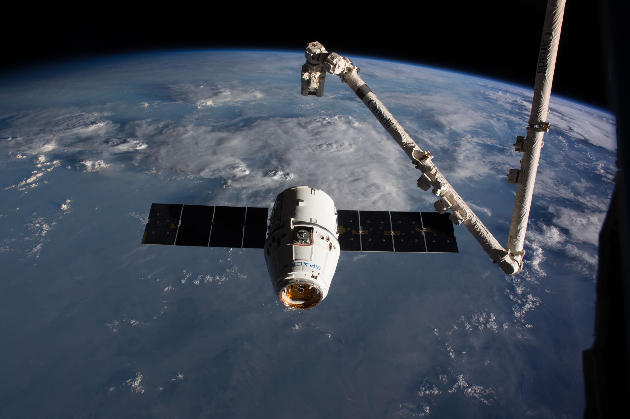 SpaceX Dragon spacecraft making its final approach to the International Space Station