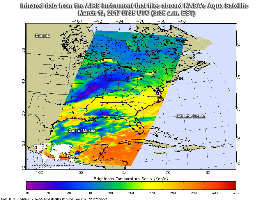 AIRS image of March snow storm