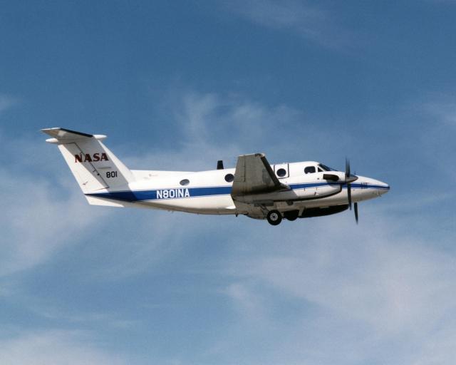 NASA King Air N801NA during takeoff.