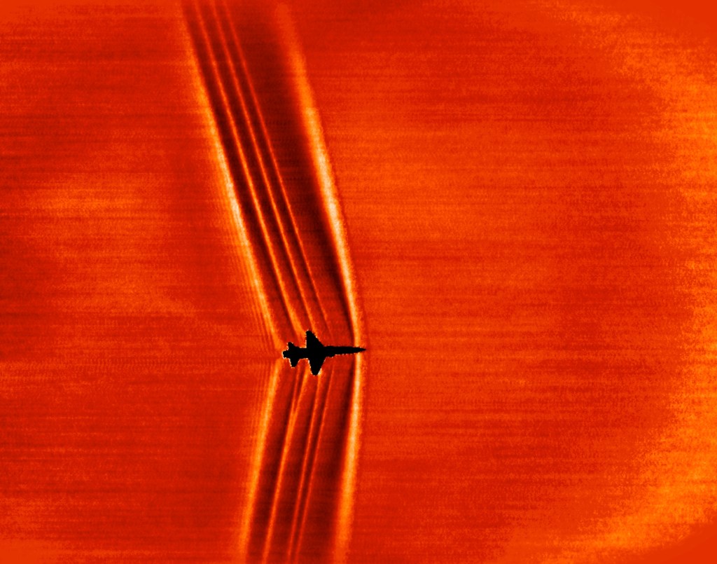 This schlieren image of a T-38C was captured using the patented BOSCO technique.