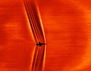 This schlieren image of a T-38C was captured using the patented BOSCO technique.