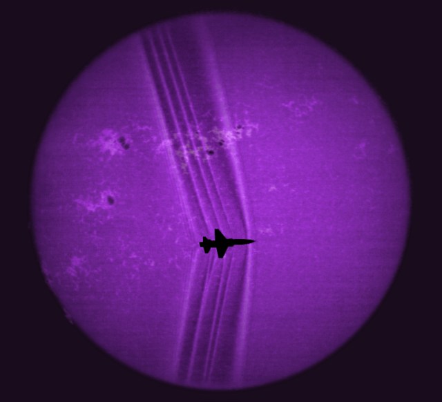 Schlieren image revealing shock waves created by a supersonic T-38C.