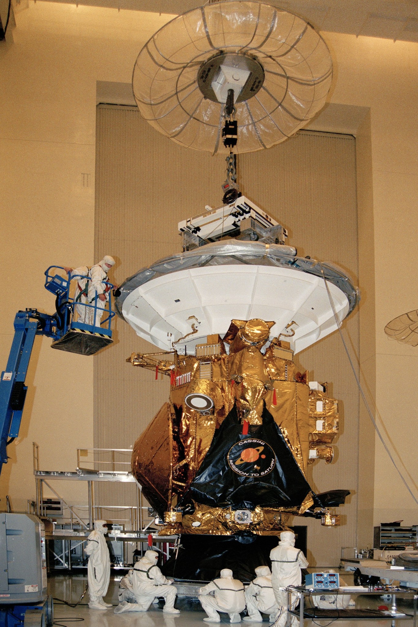 Workers process Cassini spacecraft