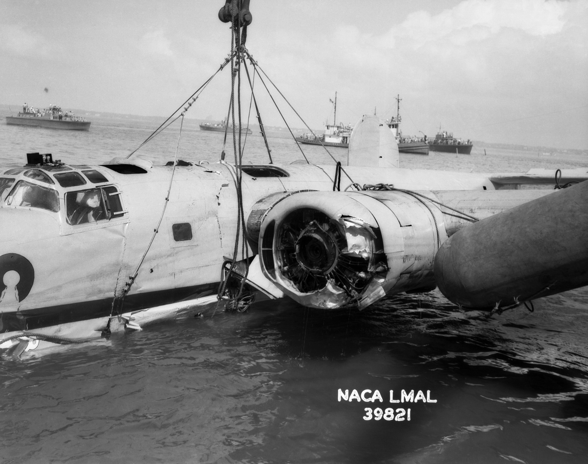 B-24 aircraft after a ditching experiment in the James River