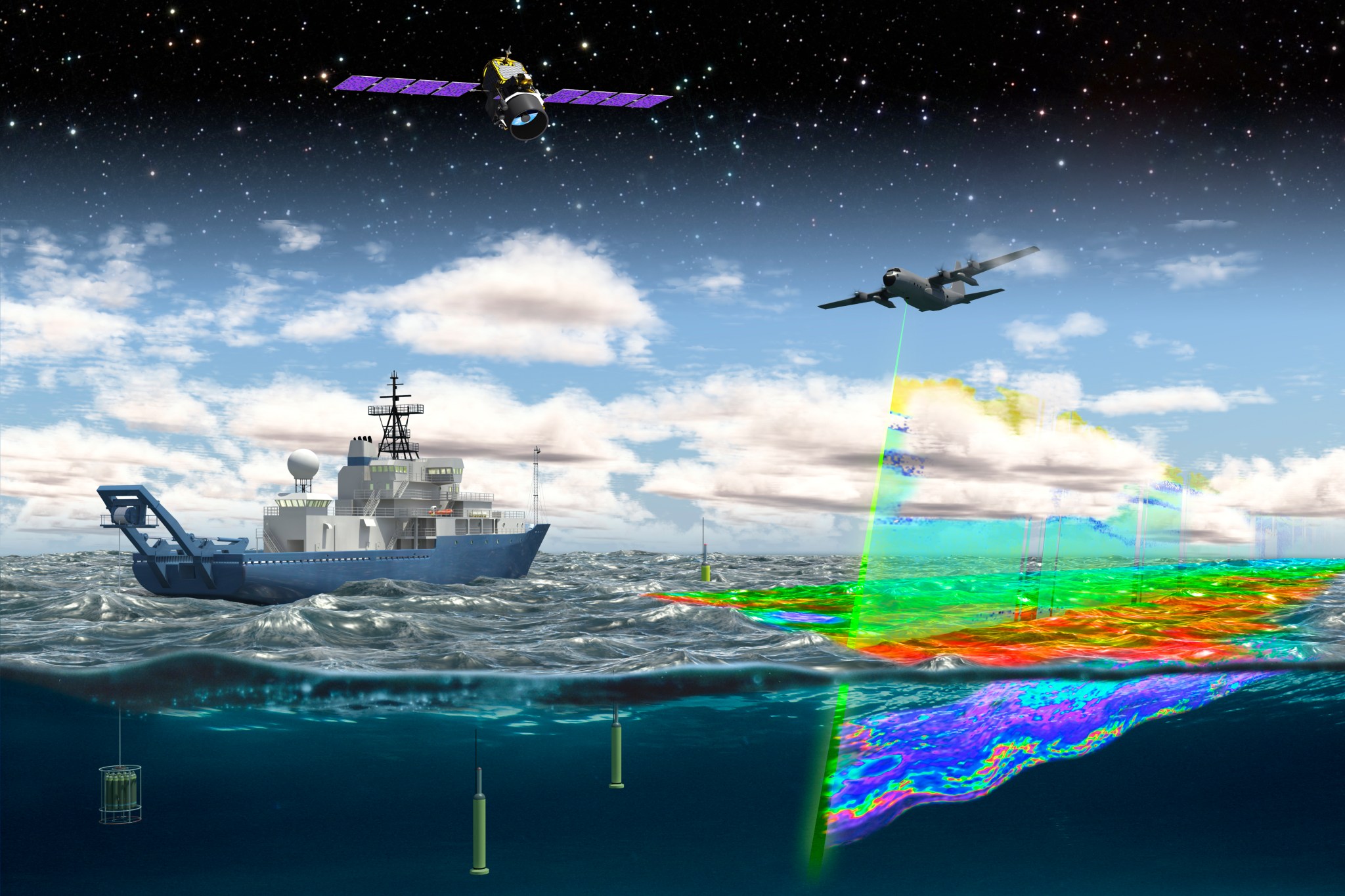 The North Atlantic Aerosols and Marine Ecosystems Study (NAAMES) is looking at the complex relationship between ocean and atmosphere. The mission, which involves space-, ship- and aircraft-based measurements, is using Langley's High Spectral Resolution Lidar to measure aerosols, clouds and ocean properties.
