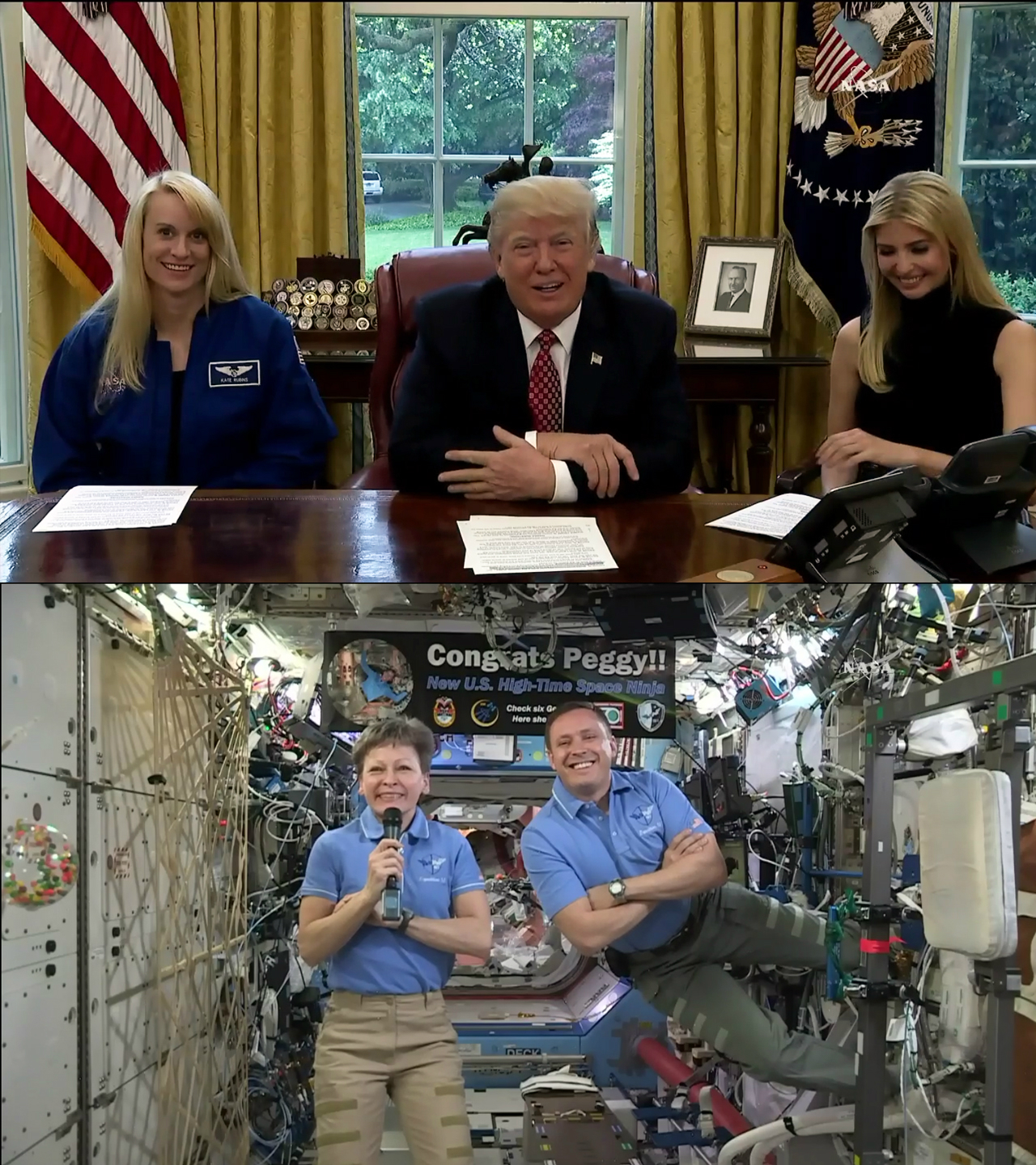 NASA astronauts Peggy Whitson and Jack Fischer speak to President Trump