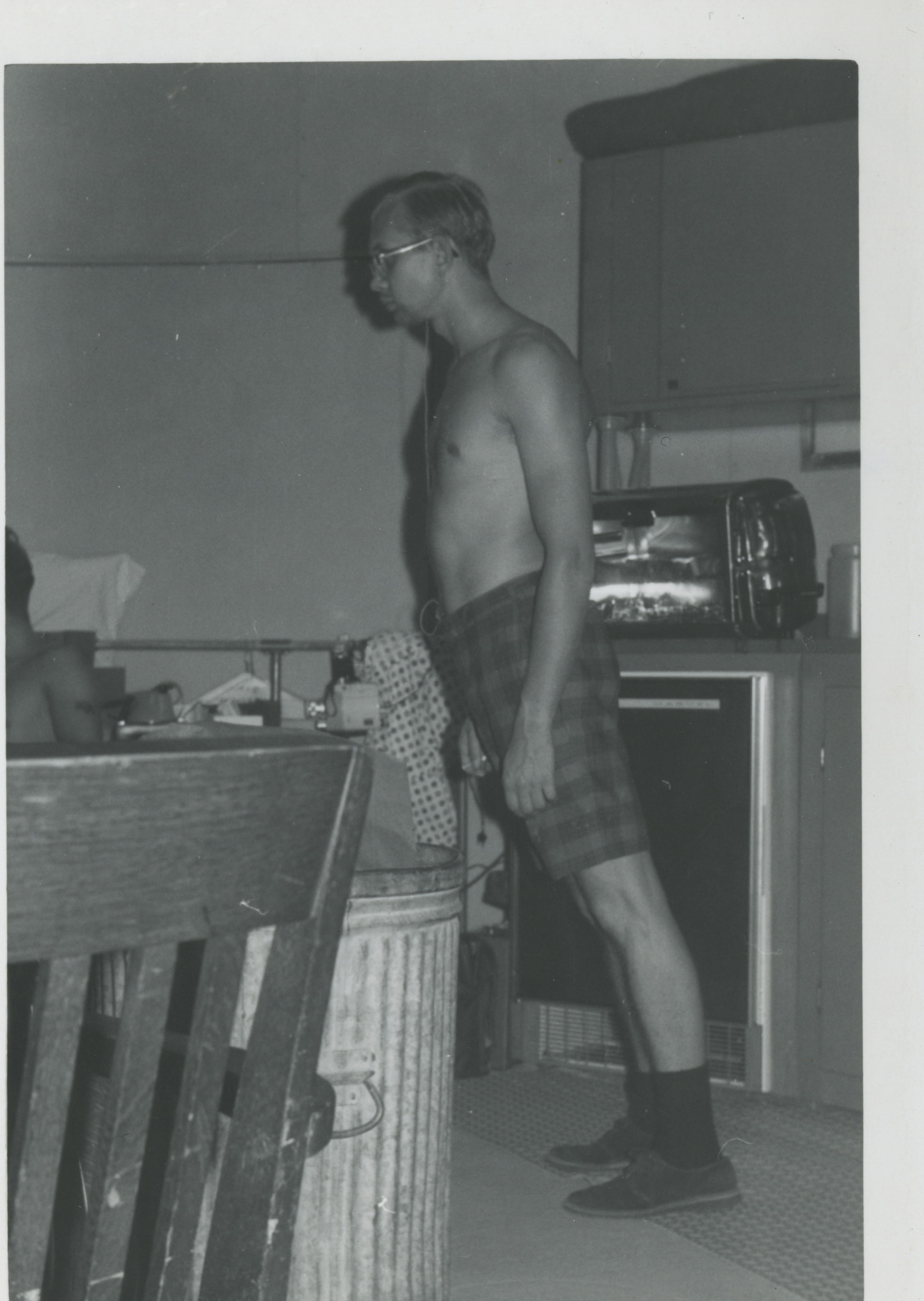 One participant stands in the slow rotation room to test the effects of gravitational changes on the human body.