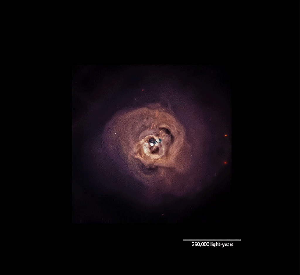 This animation dissolves between two different views of hot gas in the Perseus galaxy cluster.