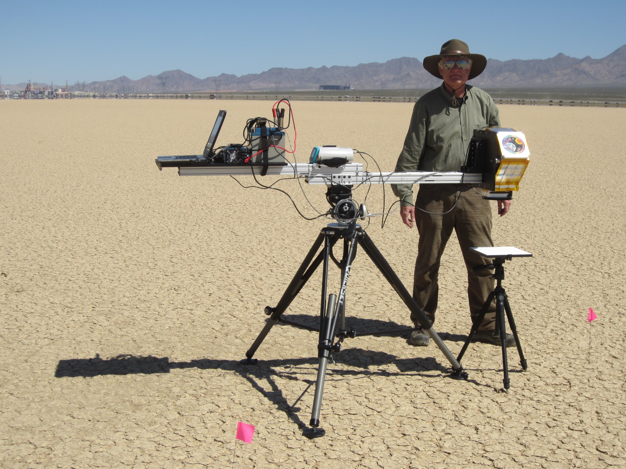 Jennings at a dry-lake in southern California where ground-truth measurements for Landsat were conducted.