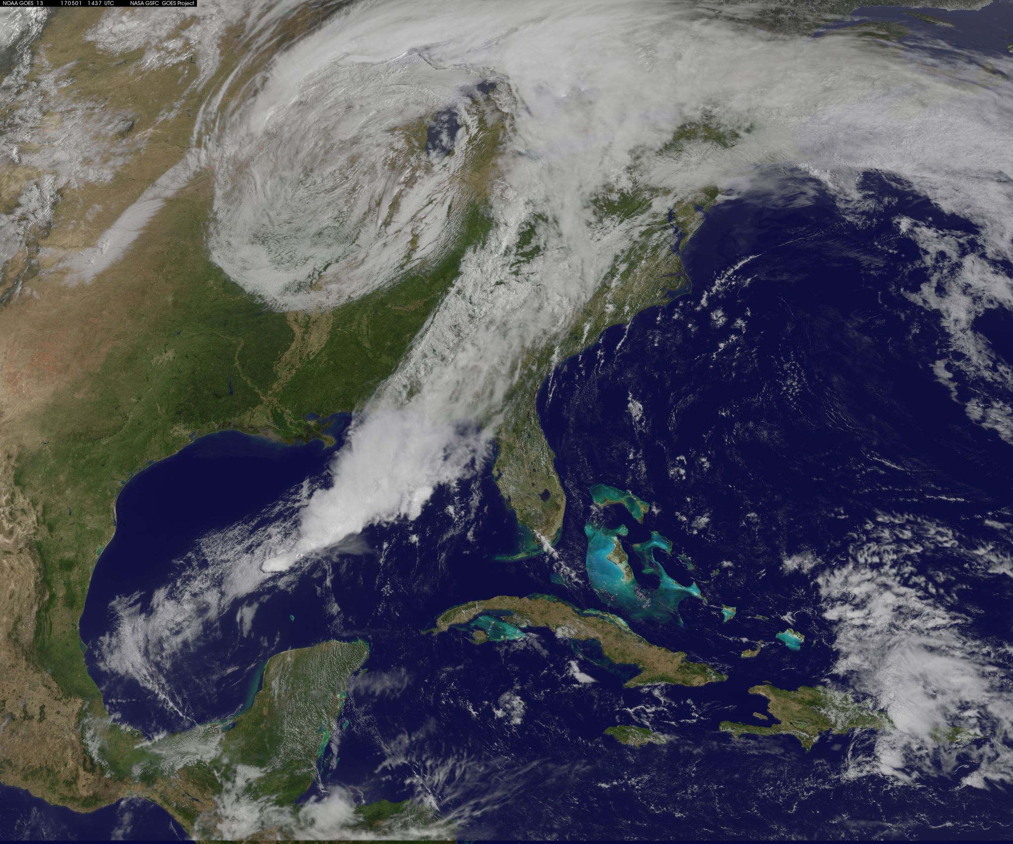GOES-East satellite view of storm system over US