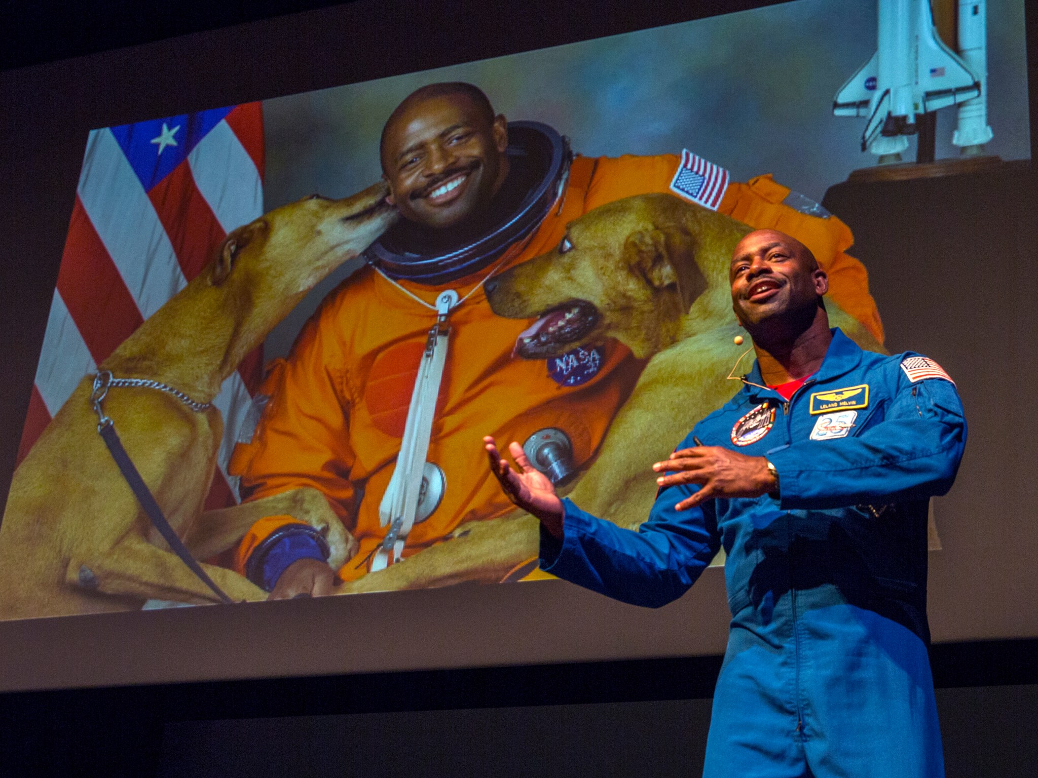 Former astronaut Leland Melvin speaks at NASA Langley's Centennial Tribute event.