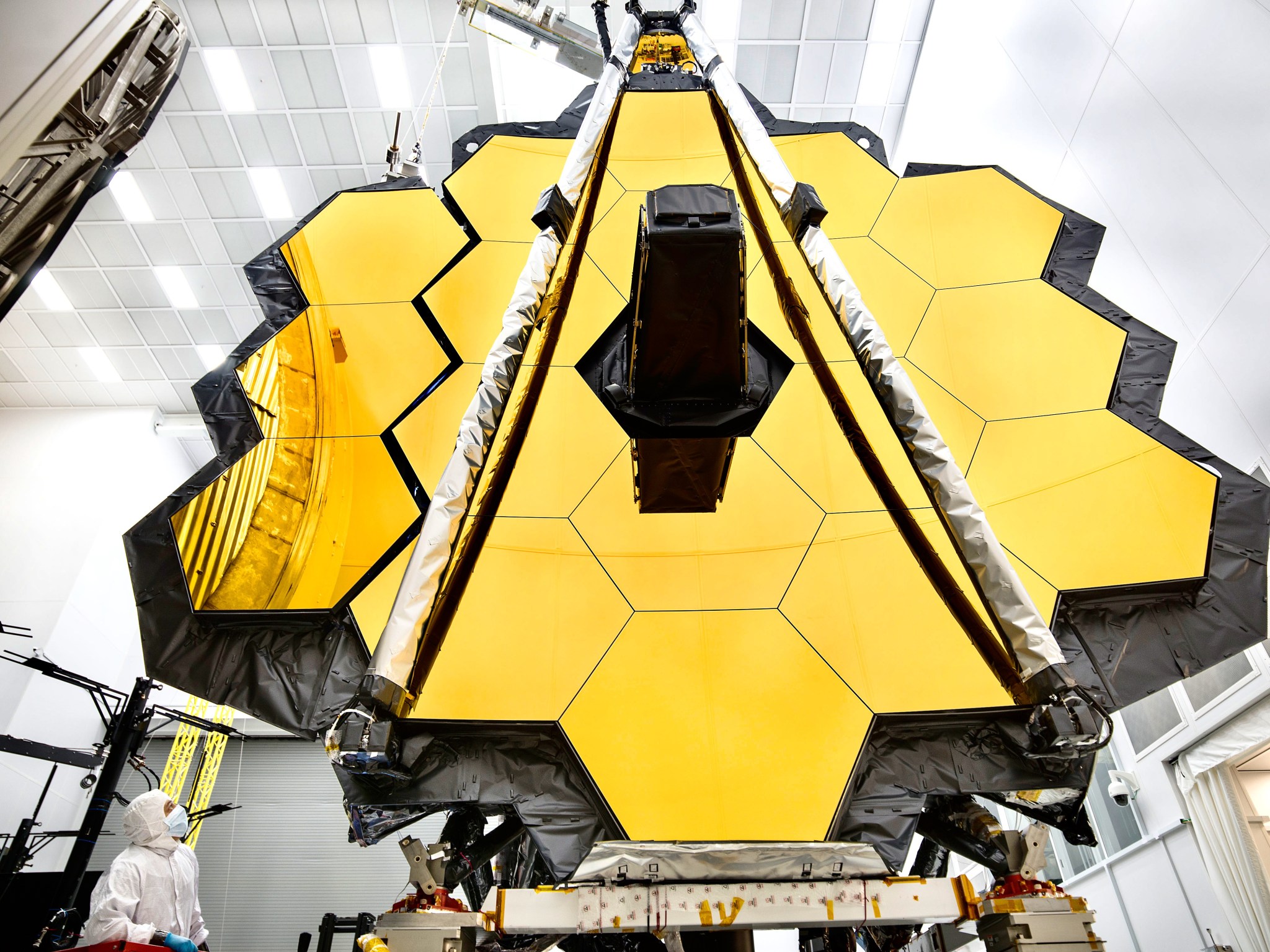 James Webb Space Telescope primary mirror at Goddard being prepared for testing at Johnson Space Center.
