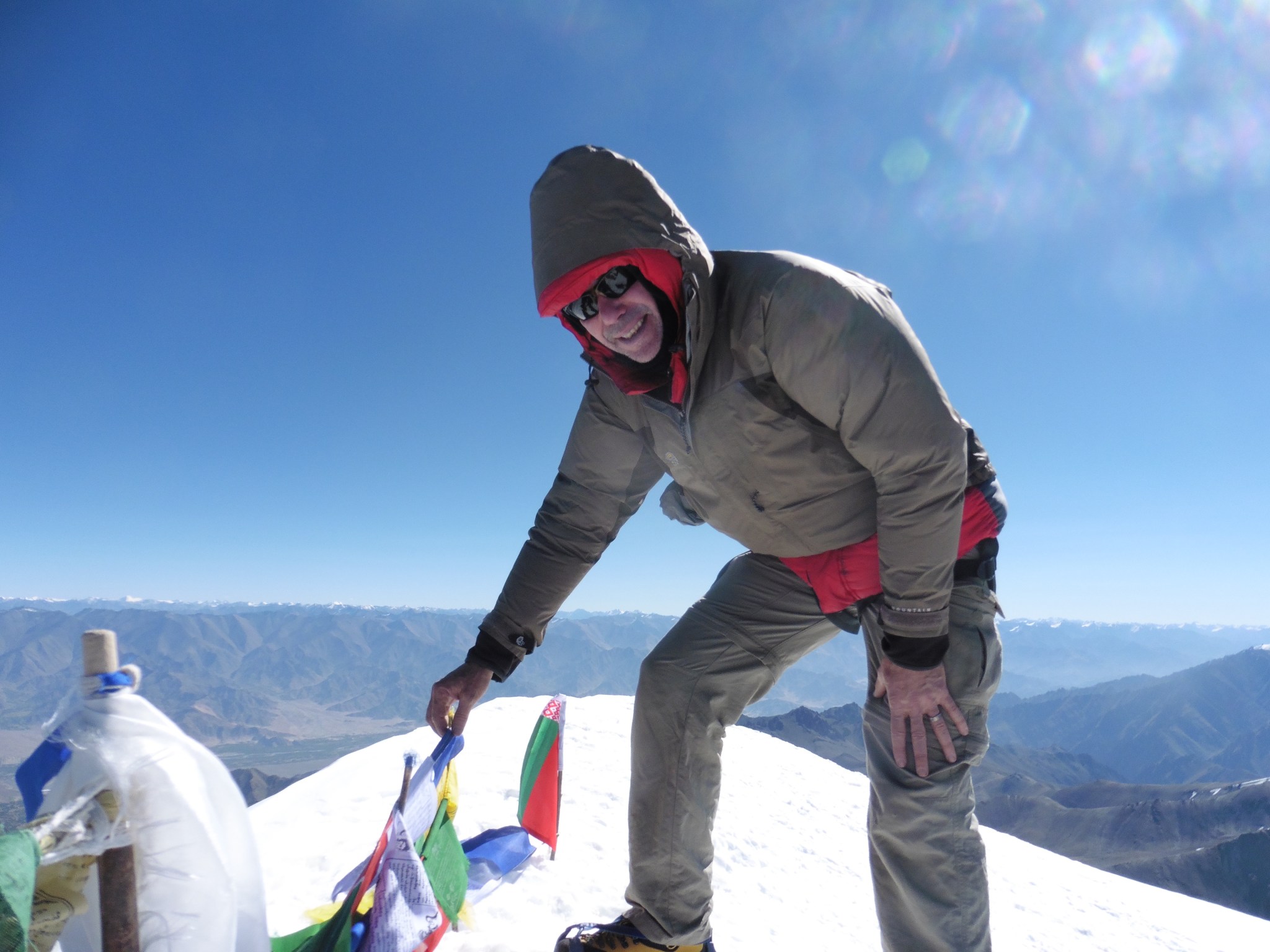 Paul McConnaughey reaches the 20,200-foot summit of Stok Kangri mountain in northern India.