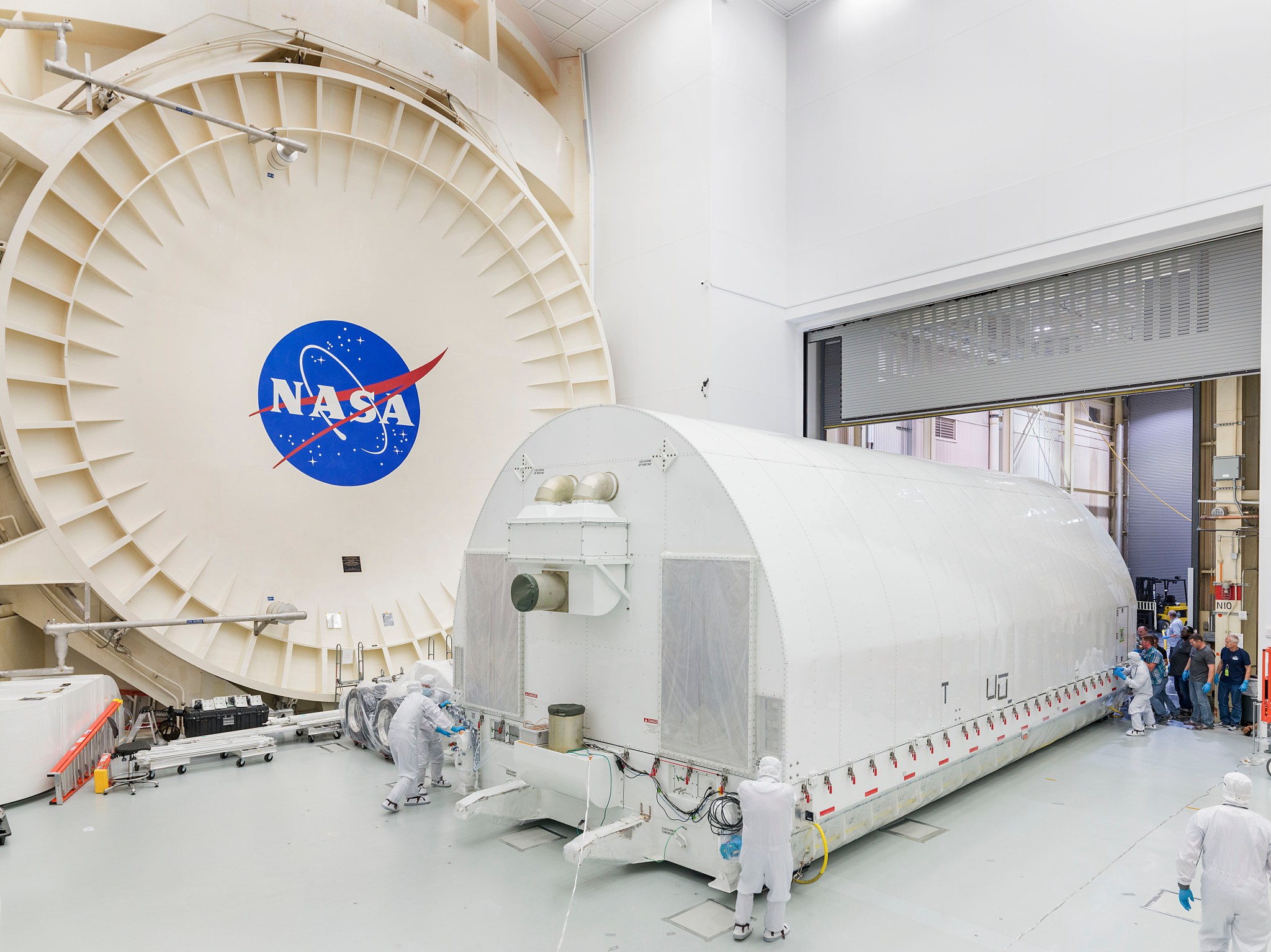 James Webb Space Telescope is pushed into the clean room