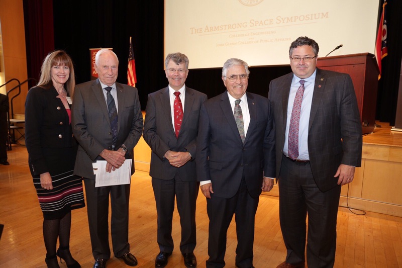 From left, Janet Kavandi, Al Worden, David B. Williams, former NASA astronaut Harrison Schmitt, and Todd May.