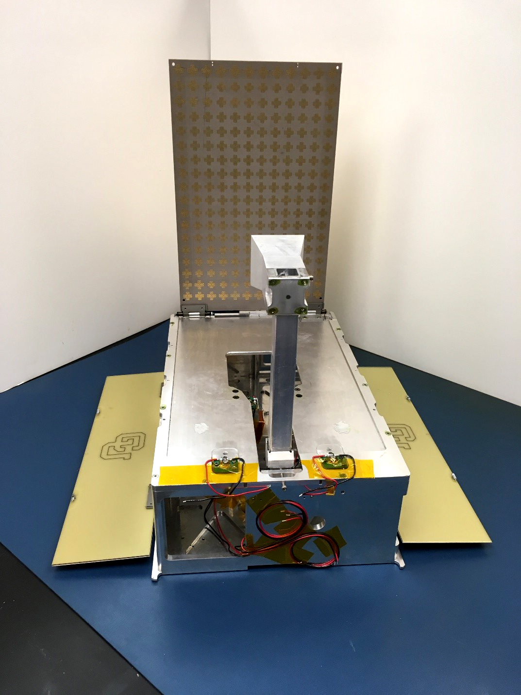 The CU-E3 CubeSat prototype in the deployed position.