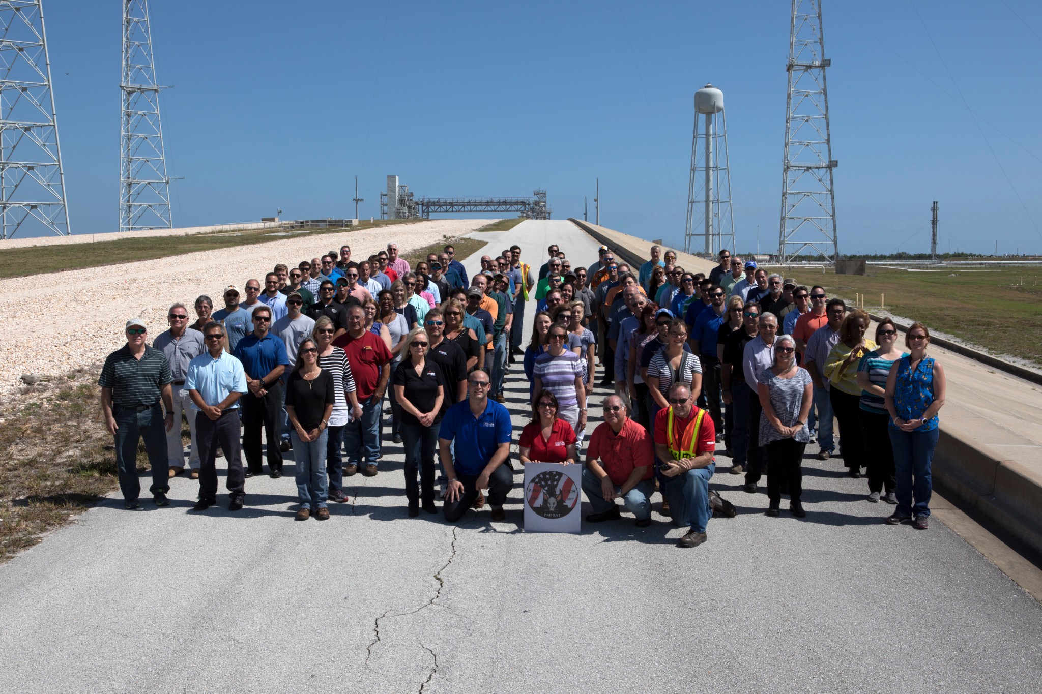 Launch Complex 39B current and past NASA and contractor workers gather to mark the 50th anniversary of pad B. 