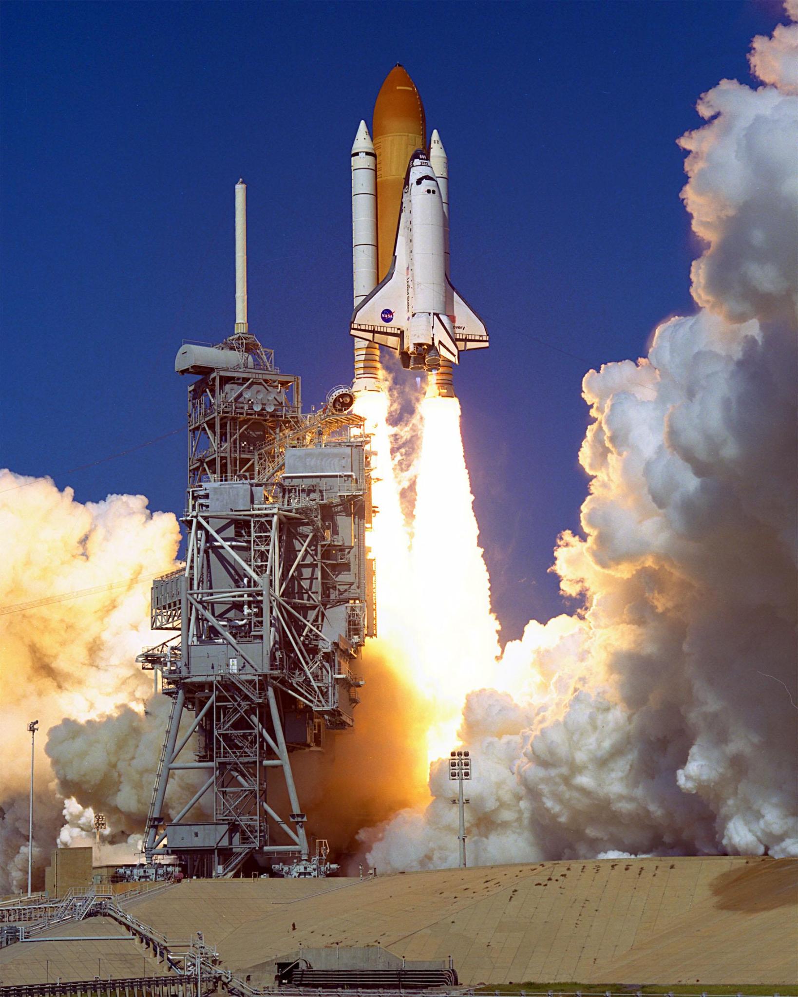Space shuttle Discovery cleared Launch Pad 39B at 2:19 p.m. EST on Oct. 29, 1998, as it lifted off on mission STS-95. 