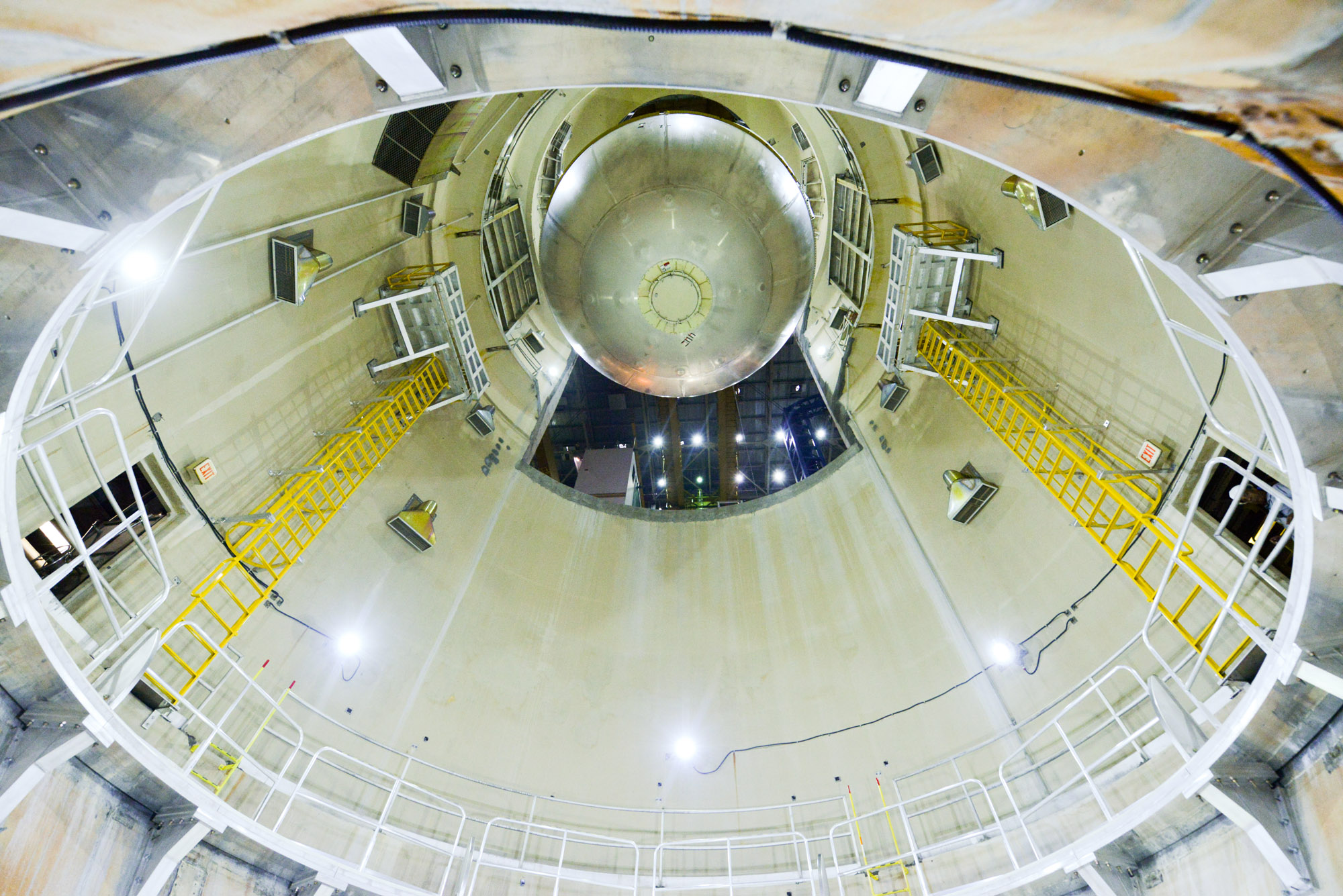 Technicians Prepare to Clean Rocket Fuel Tank