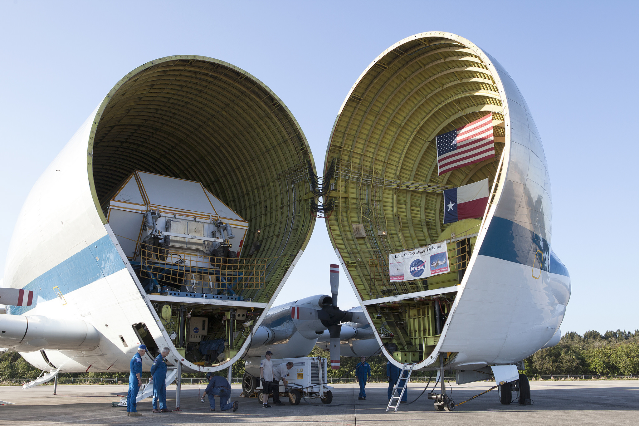 NASA’s Super Guppy aircraft arrived at Buckley Air Force Base near Denver on April 26, 2017 with the Orion test vehicle.
