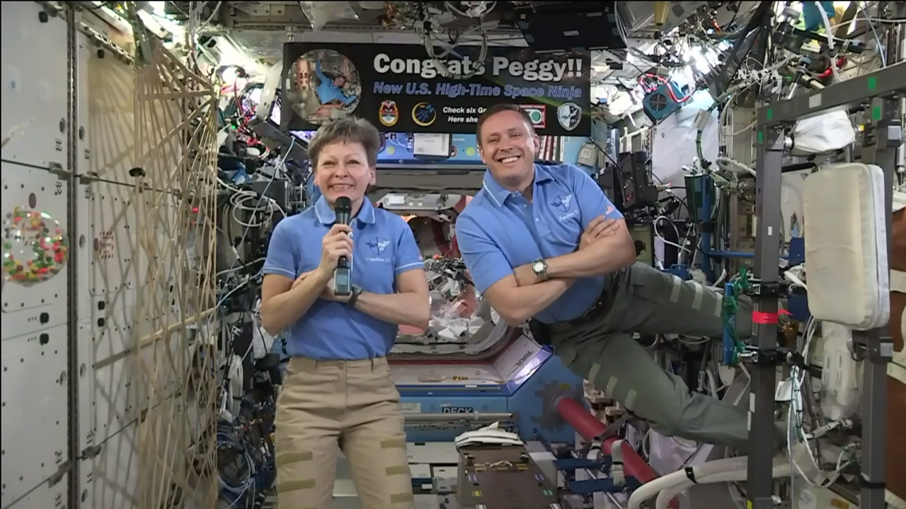 Expedition 51 Commander Peggy Whitson and Flight Engineer Jack Fischer of NASA 