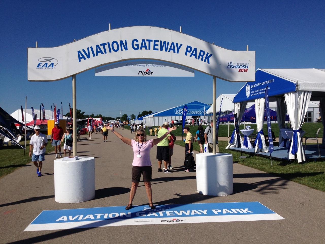 Mary Ann Harness welcomes visitors to Aviation Gateway Park.