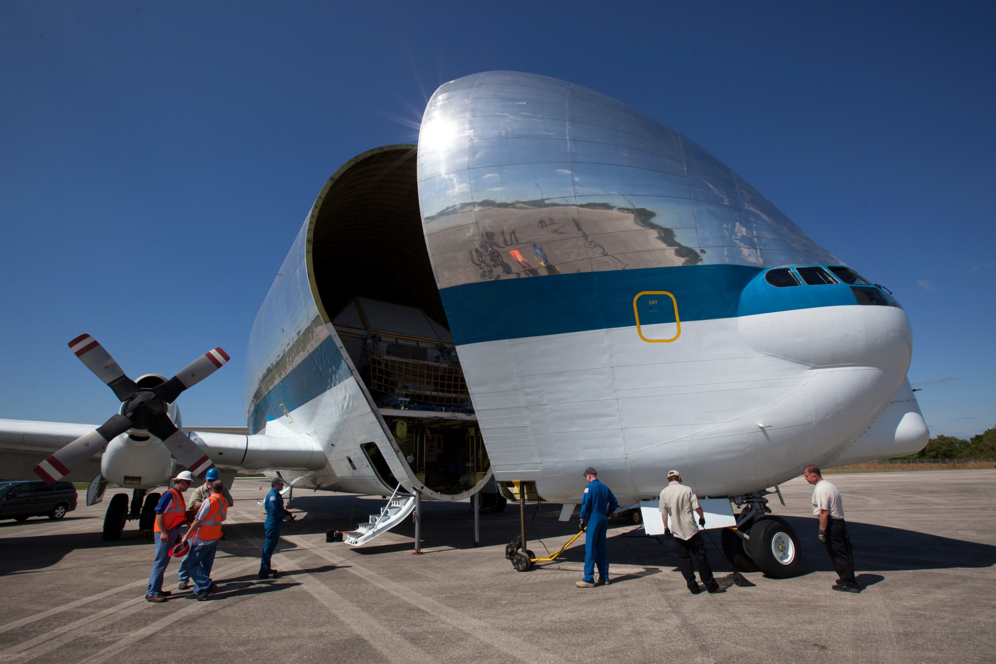 The Super Guppy has a cargo compartment that is 25 feet tall, 25 feet wide and 111 feet long and can carry more than 26 tons. 