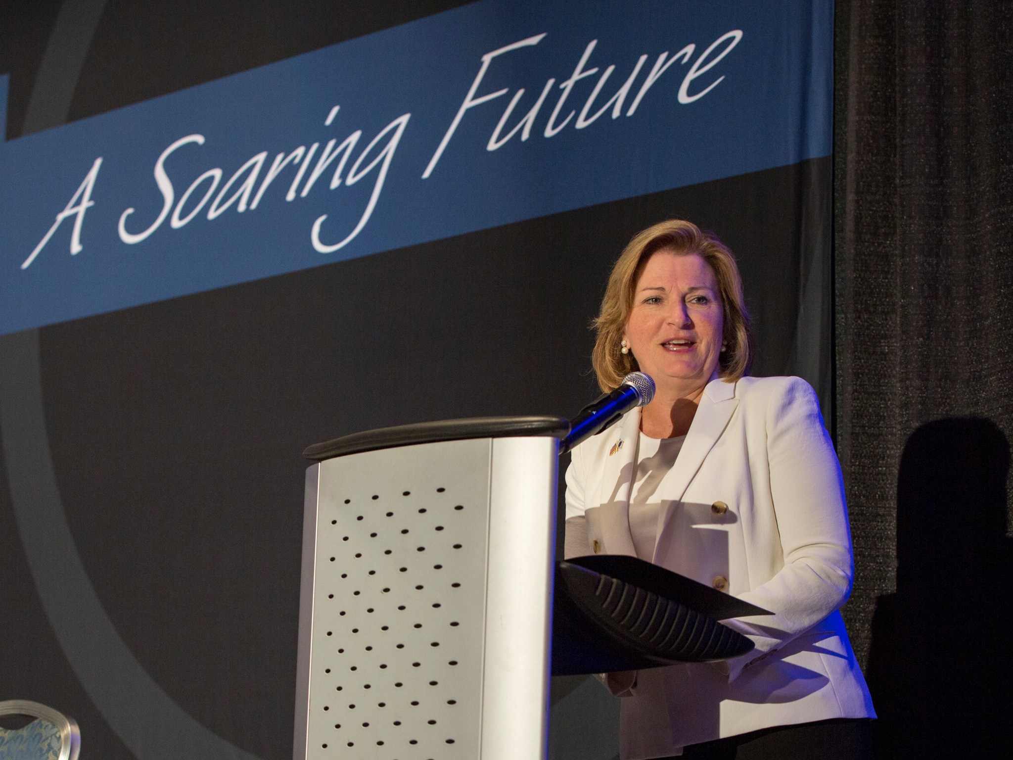 NASA Acting Deputy Administrator Lesa Roe speaks July 12 at NASA's Langley Research Center's Centennial Symposium.