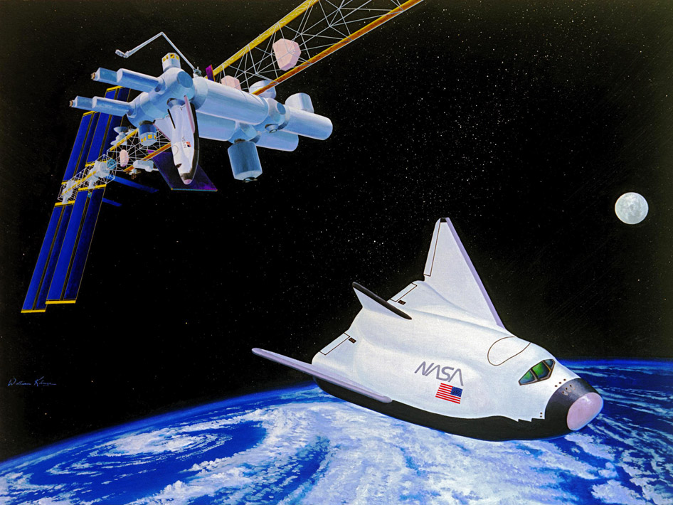 Artist’s concept of an HL-20 at a space station.