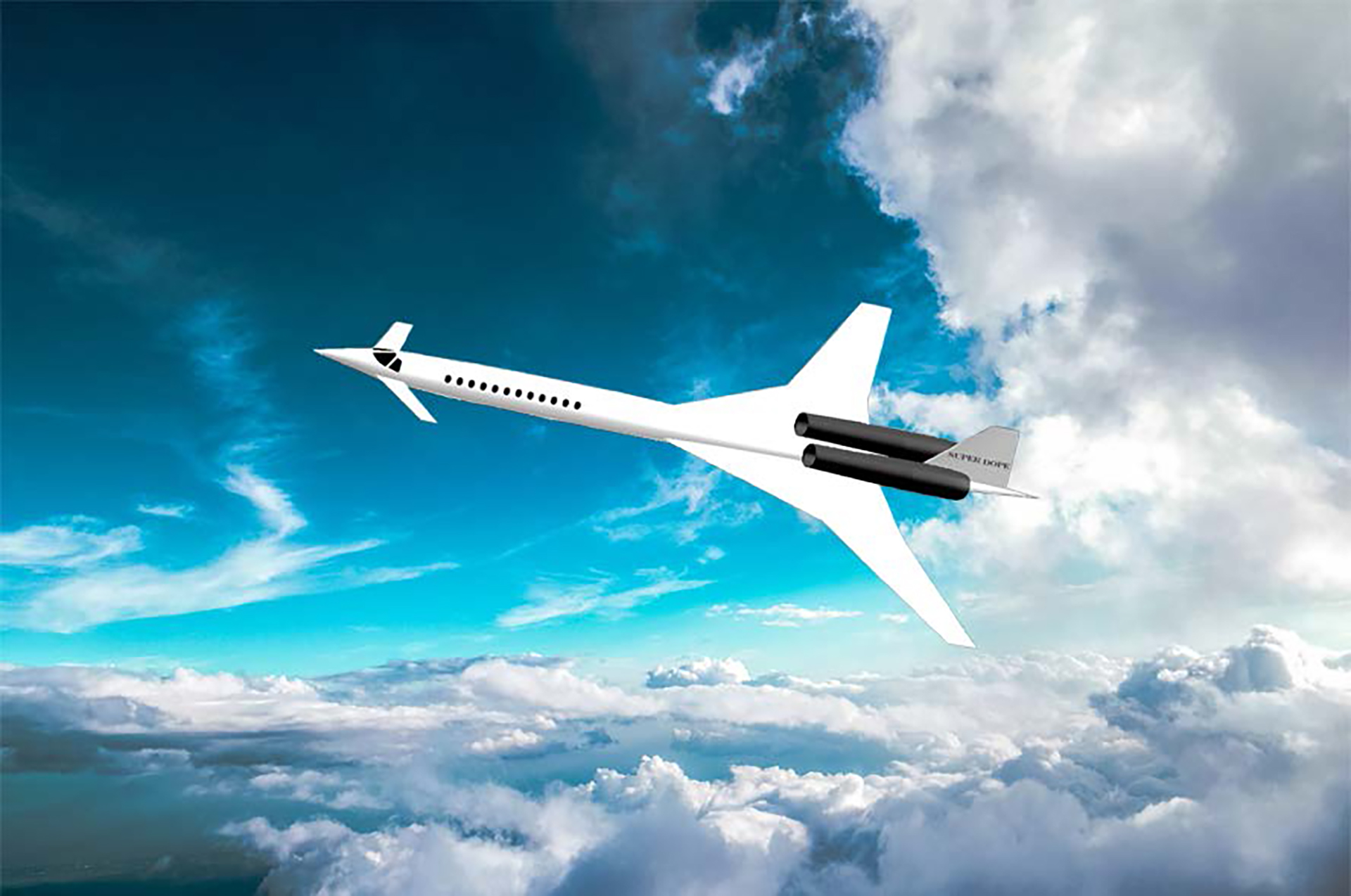 Artist rendering of the Super Comet aircraft in flight.
