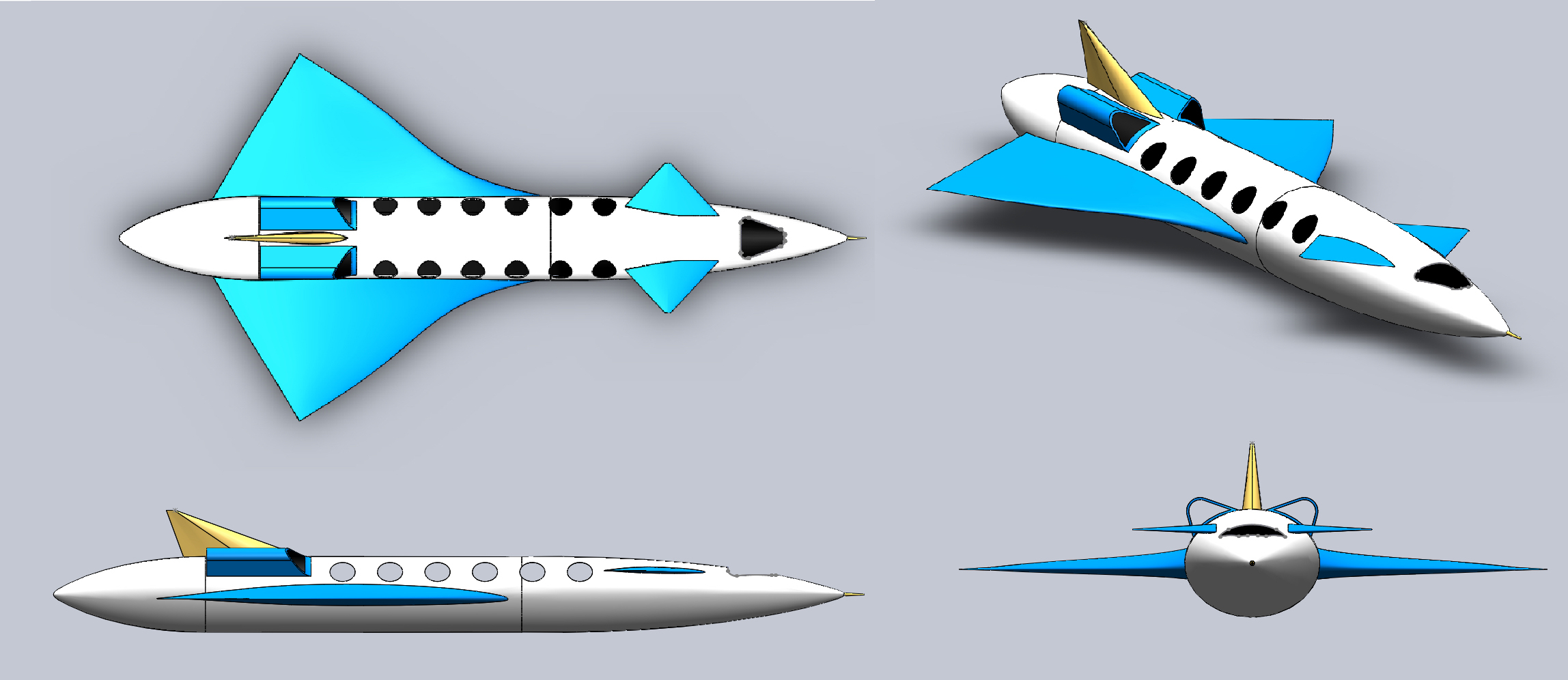 Artist illustration showing four configurations of the Goldeneye AB1 aircraft.
