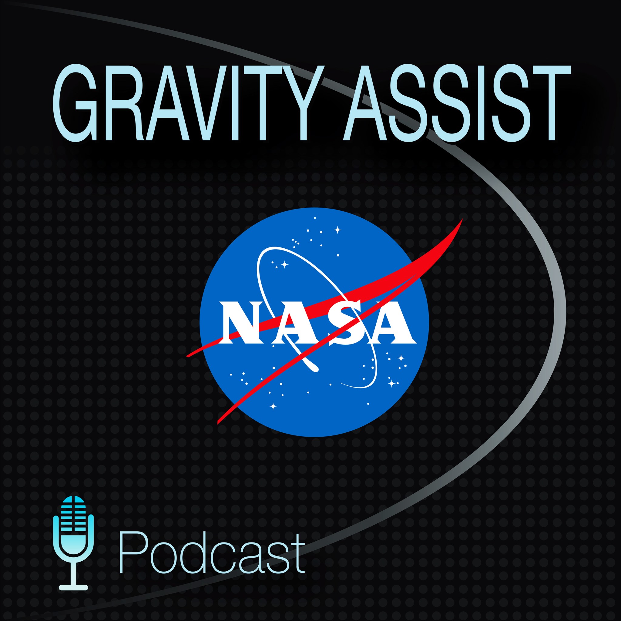 Gravity Assist podcast title with NASA insignia