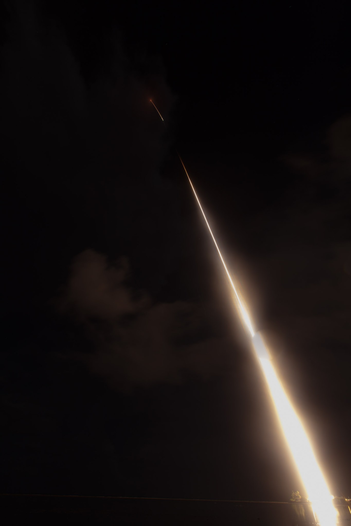 Long exposure photo of a sounding rocket launch.