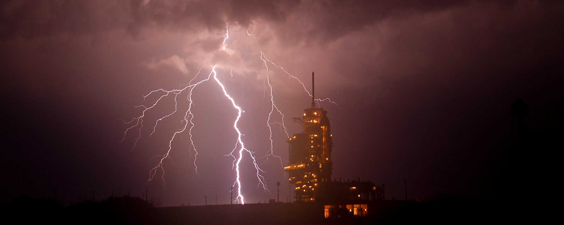Lightning Near Space Shuttle Endeavour on the Launch Pad