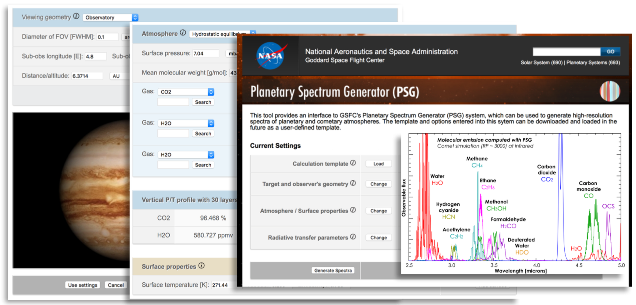 Screen grab of the online Planetary Spectrum Generator