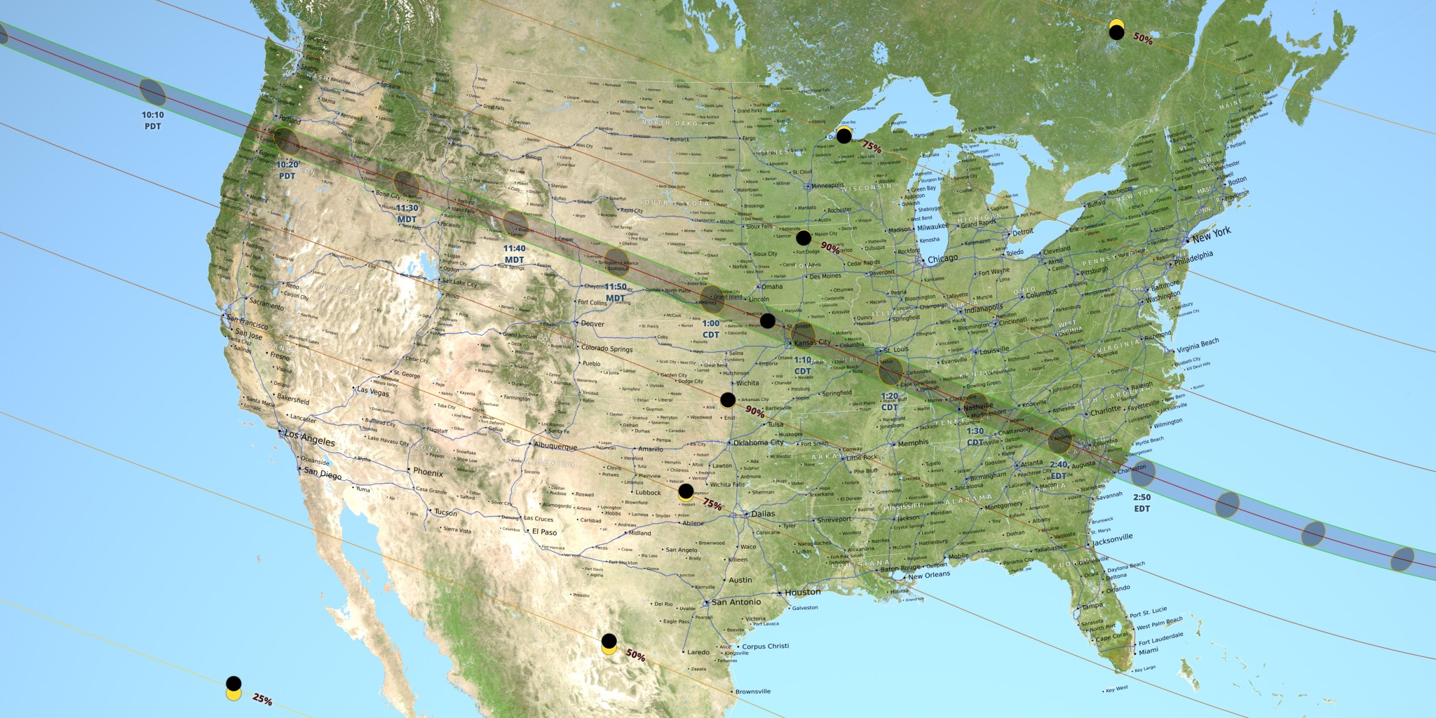 The total solar eclipse of Aug. 21, 2017, stretches across the U.S. from coast to coast.