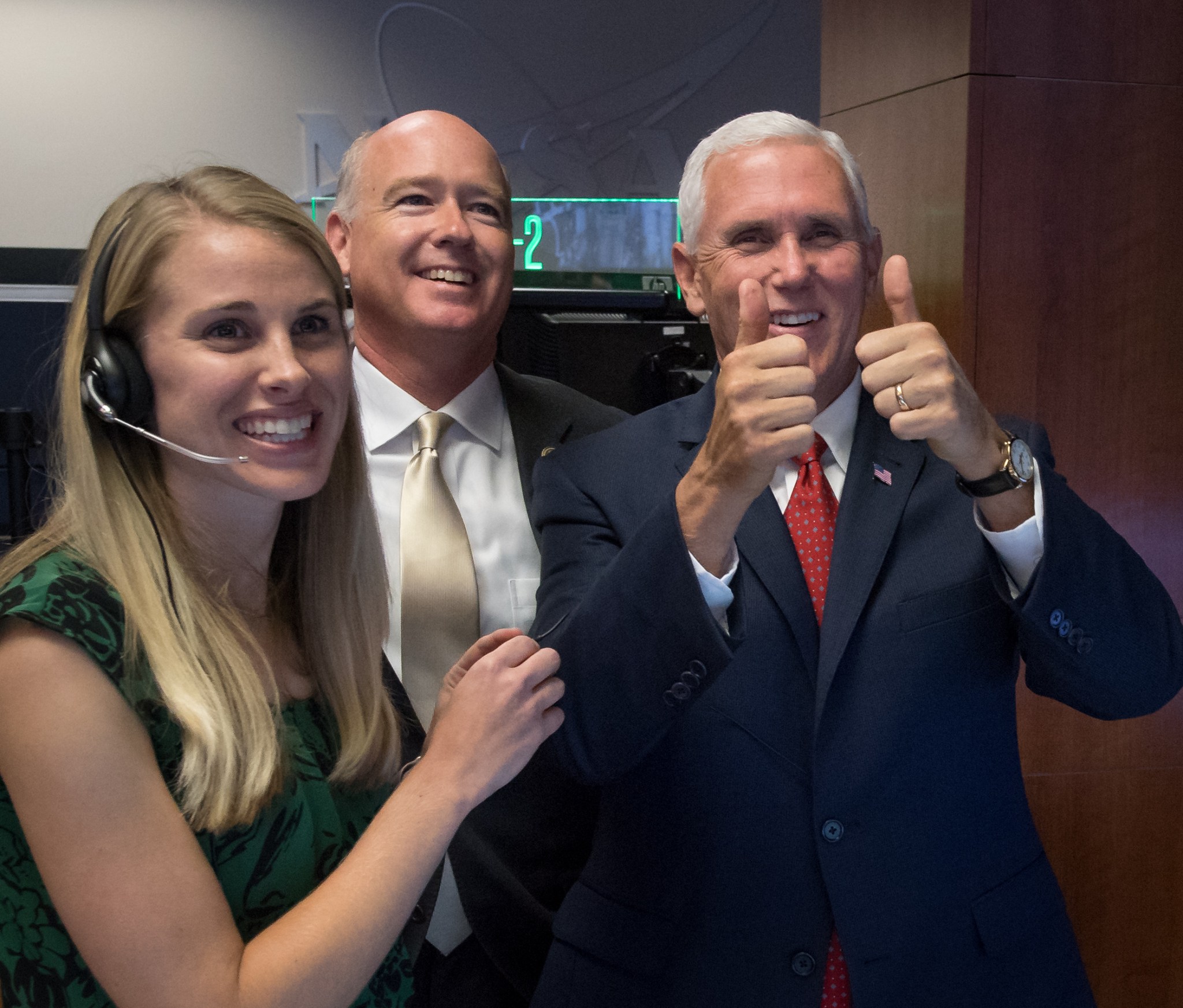 Jessica Duckworth, left, U.S. Rep. Robert Aderholt of Alabama, center, and Vice President Mike Pence.
