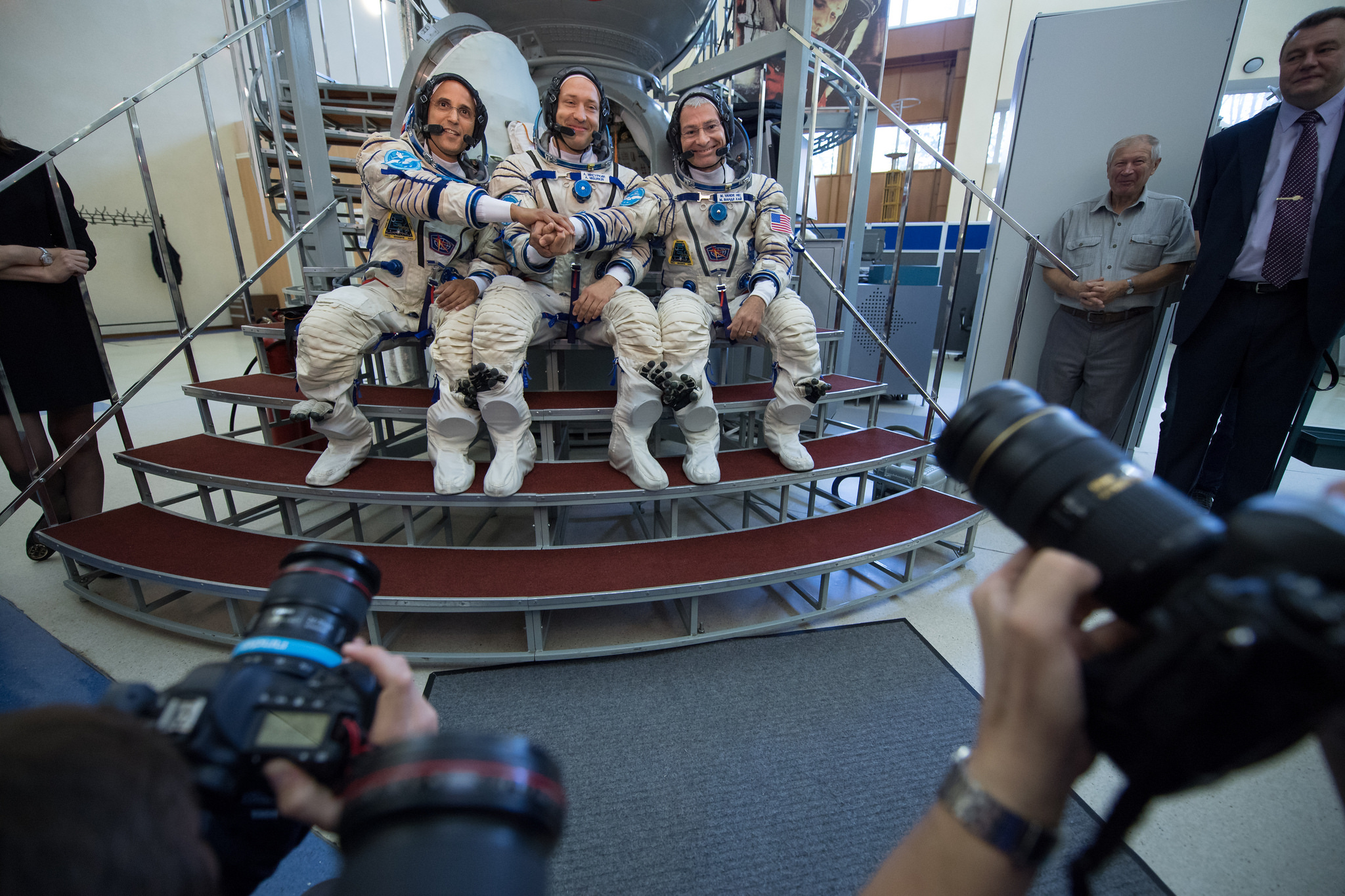 Expedition 53 crew members: Joe Acaba of NASA, Alexander Misurkin of Roscosmos, and Mark Vande Hei of NASA