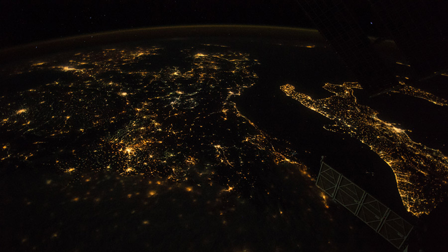 Night Time View of Southern Europe