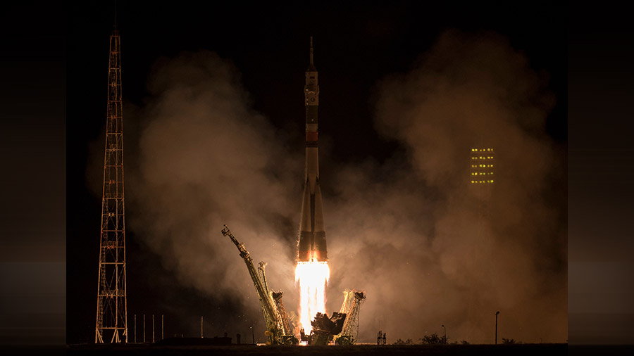Soyuz Rocket Blasts Off With Crew