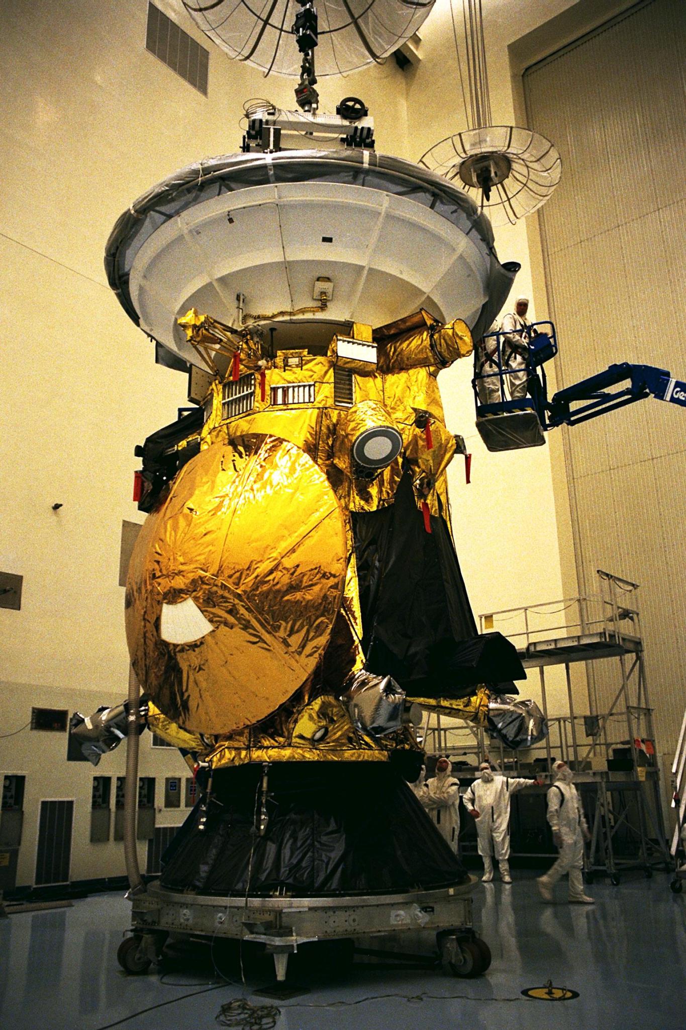 The Cassini spacecraft is processed in the Payload Hazardous Servicing Facility at Kennedy Space Center.