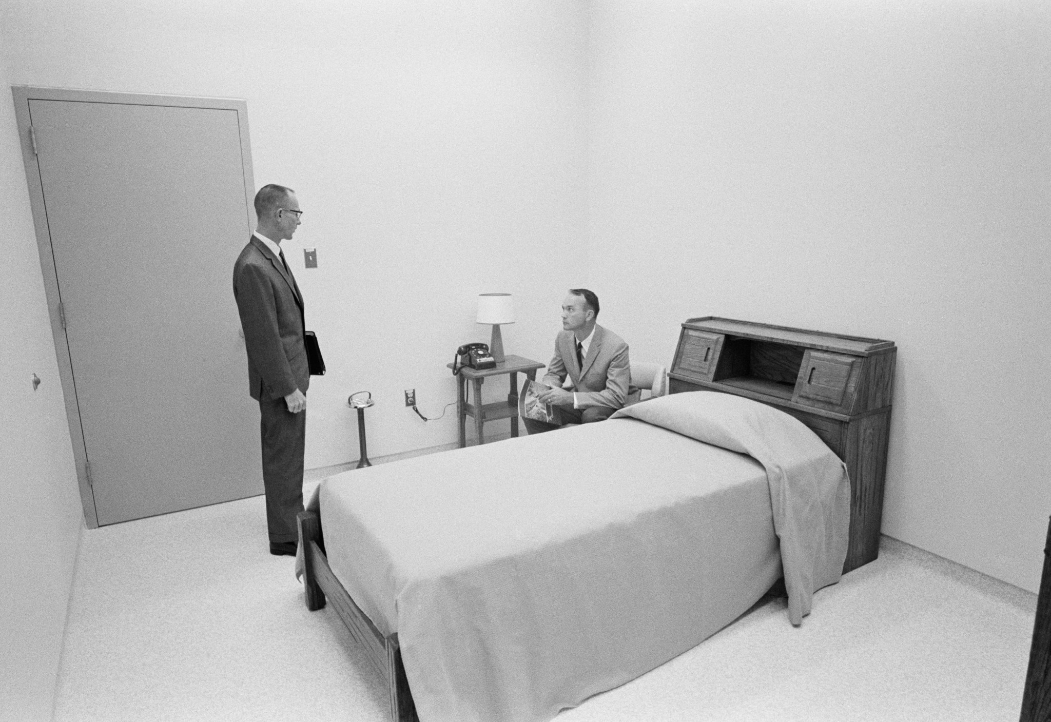 Richard Wright (standing) and Astronaut Michael Collins