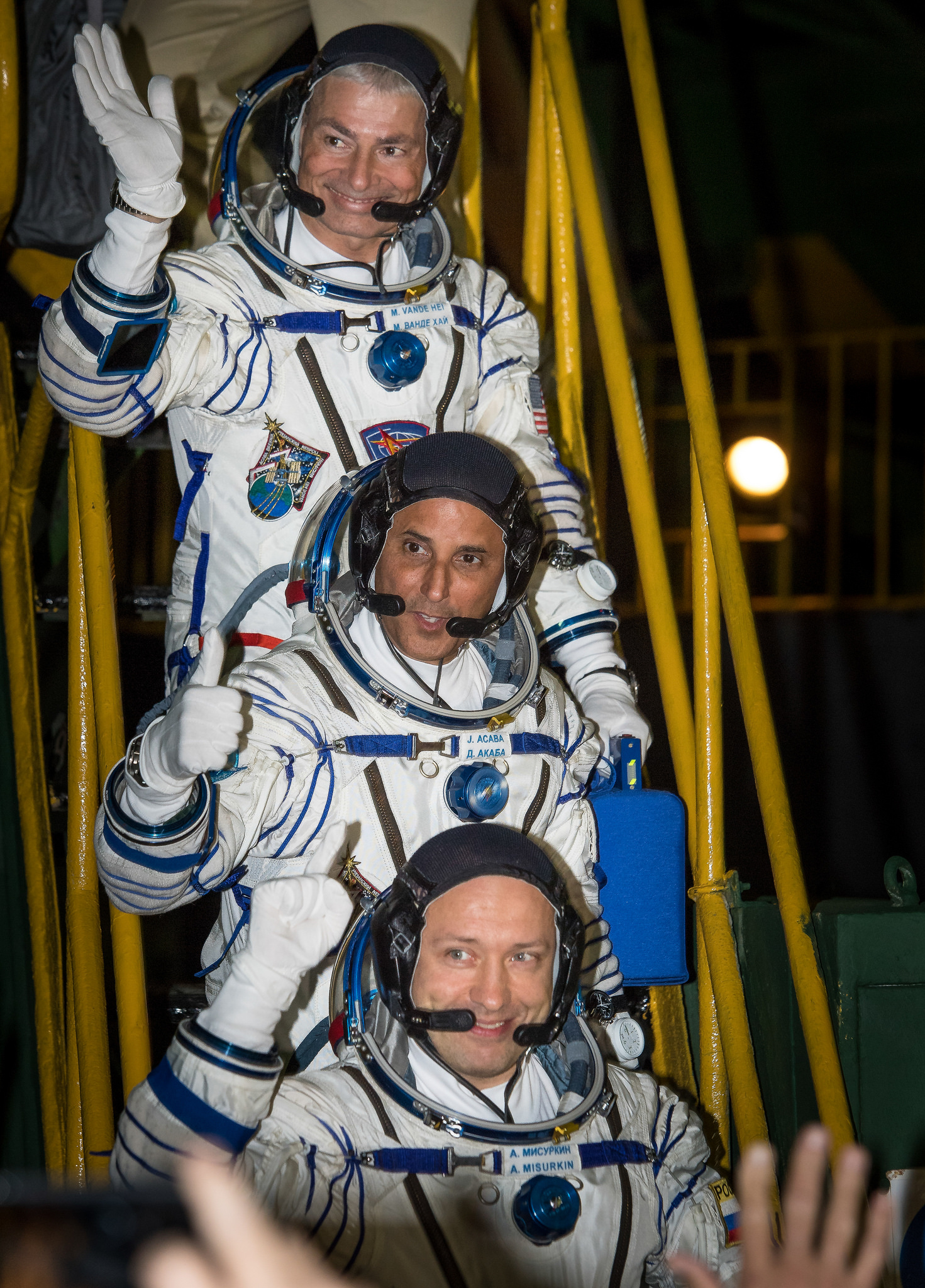 Expedition 53 Flight Engineers Mark Vande Hei and Joe Acaba of NASA and Soyuz Commander Alexander Misurkin of Roscosmos