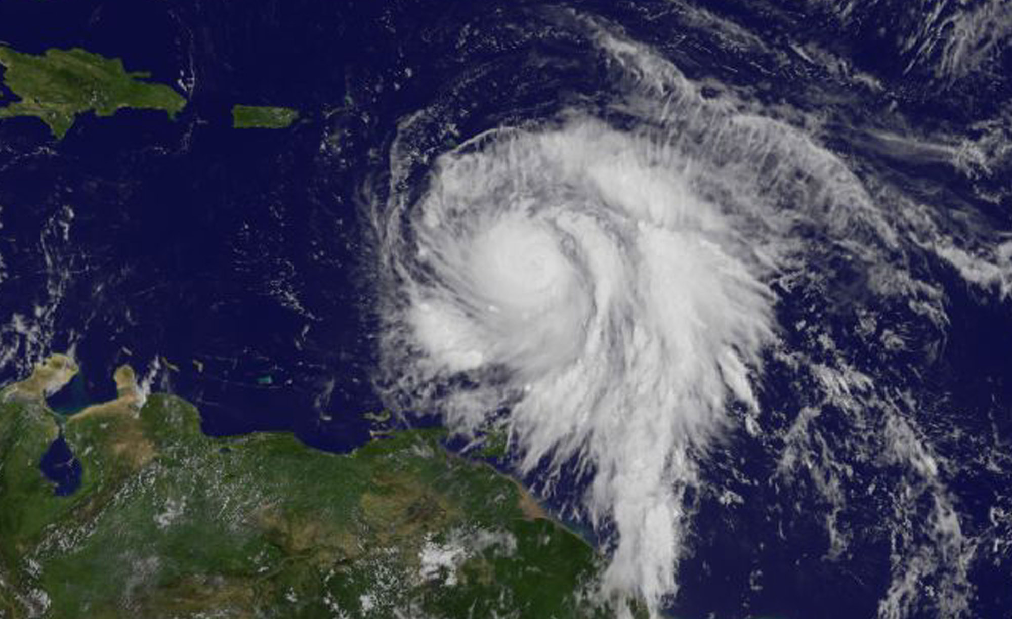 GOES-East image of Maria, a swirling cloud mass.