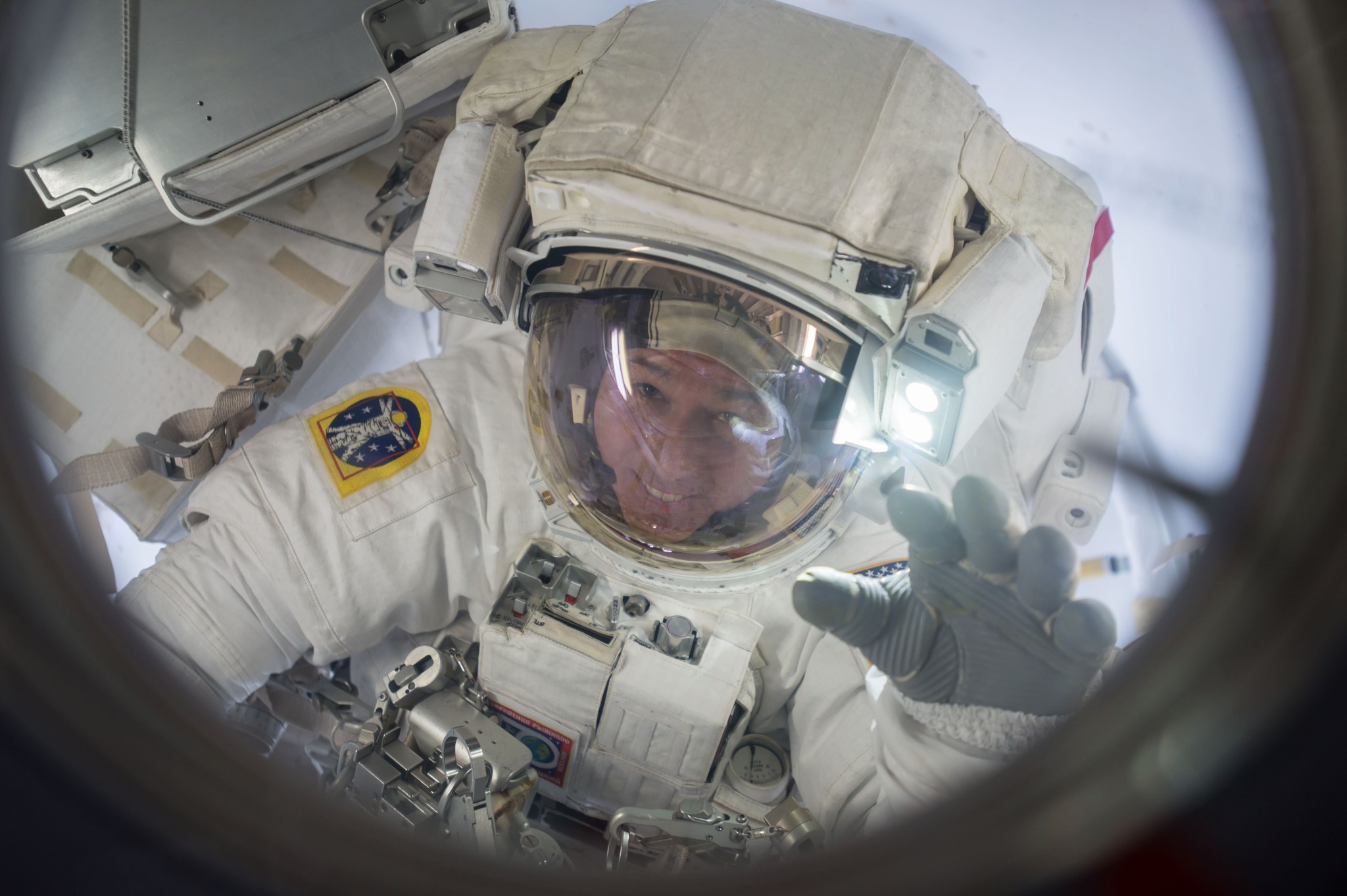 NASA astronaut Shane Kimbrough waits to come back inside after a spacewalk outside the International Space Station in March 2017