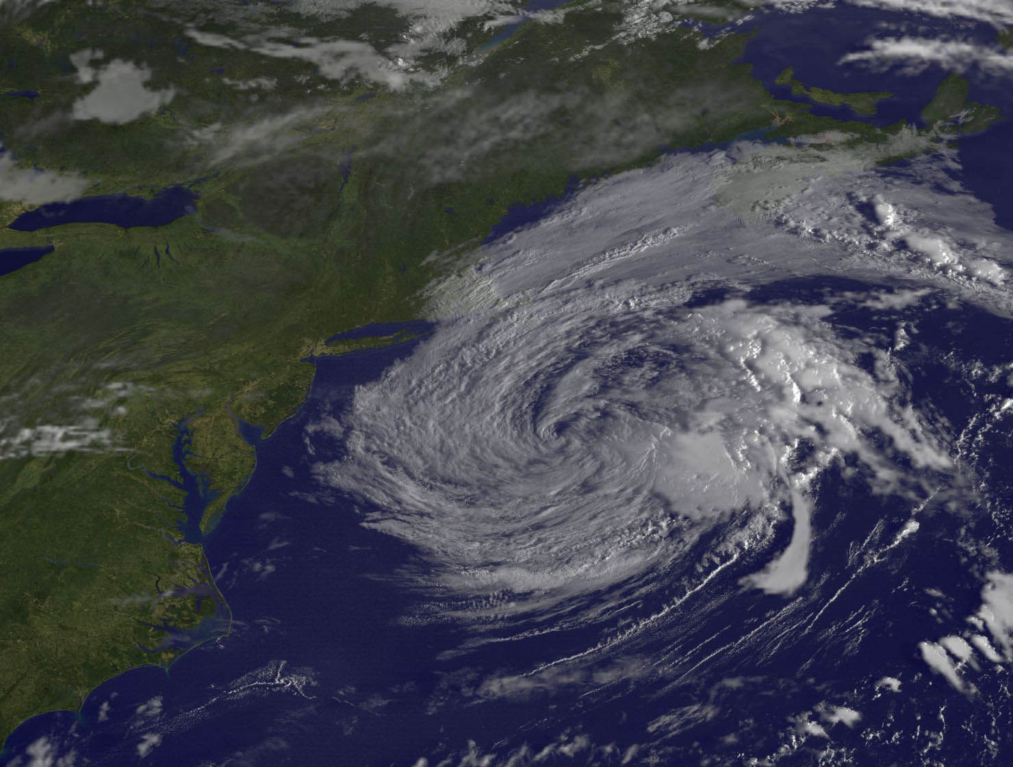 Satellite image of Jose, a spiral of clouds near the US Atlantic coast.