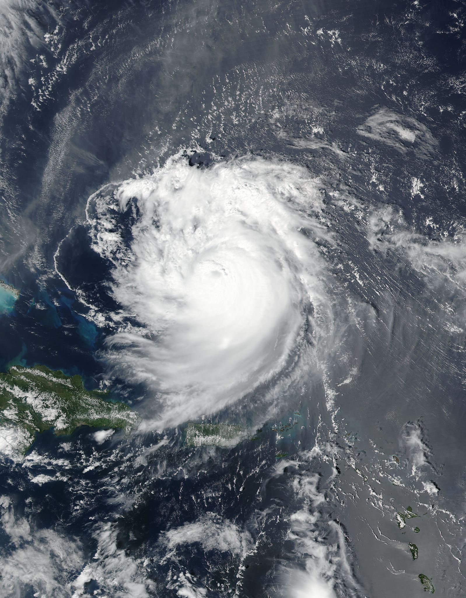 Satellite image of Jose, a swirling mass of clouds in the Atlantic Ocean.